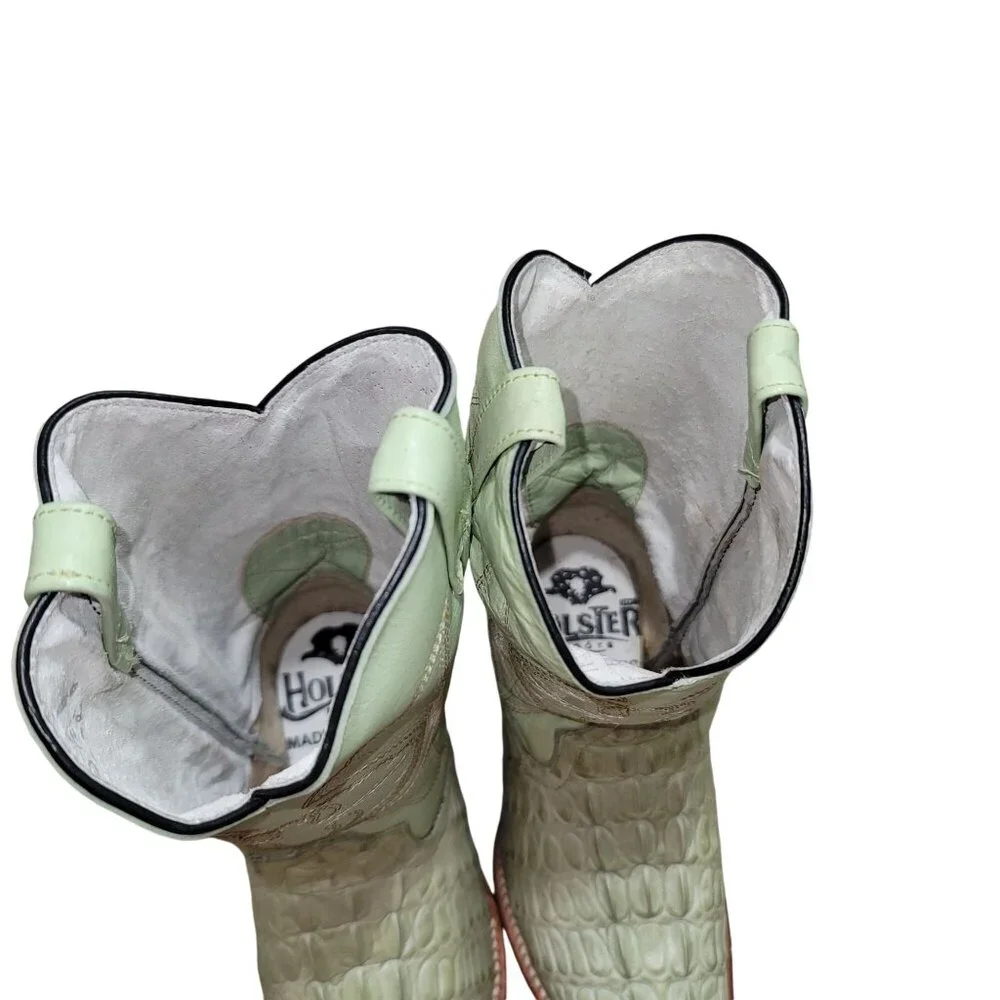 Holster Kids Cowhide Caiman Print Embroidered  Boots Leather Western Cowboy Boot